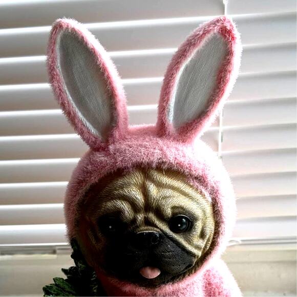Pug Dressed in Pink Fuzzy Bunny Suit Figurine NWT - Picture 7 of 8